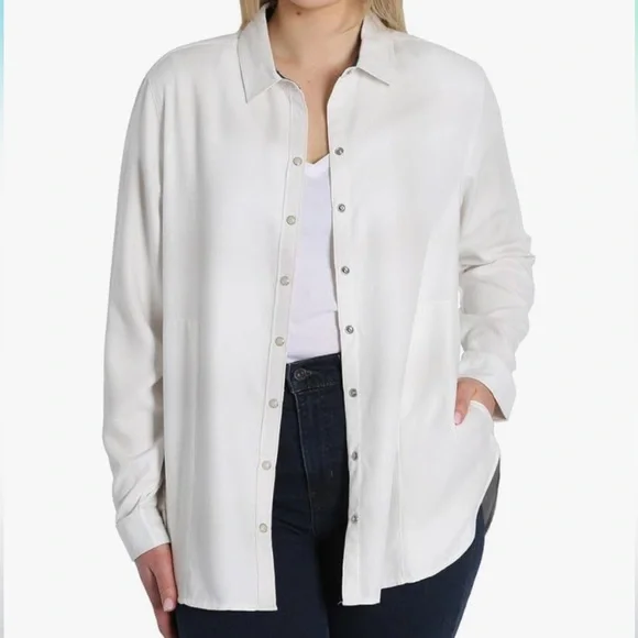 Jachs white long shirt button down with pockets woman size XL  plaid flannel - Picture 6 of 7